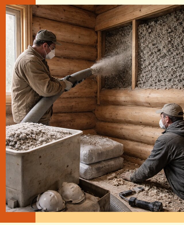 Утепление дома из бруса эковатой в Кушве