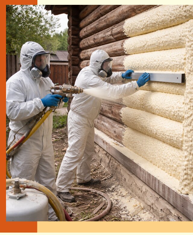 Утепление бревенчатого дома ППУ в Кушве эффективной изоляцией