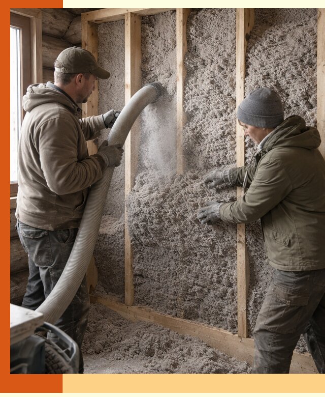 Утепление бревенчатого дома эковатой в Кушве