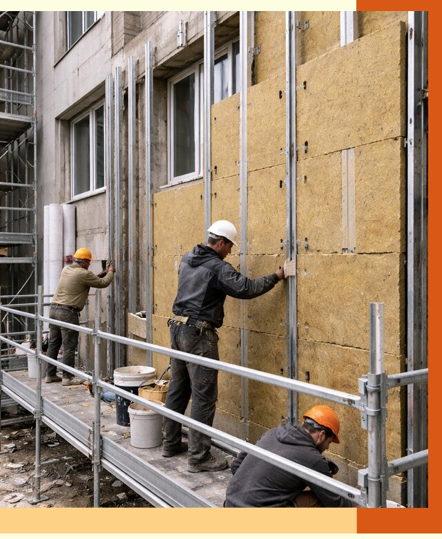 Утепление вентилируемого фасада в Кушве от 5748 руб/м2 — монтаж и утепление вентфасад | ТепломастерКшв