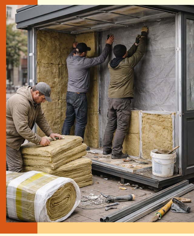 Утепление павильона шаурмы под ключ в Кушве