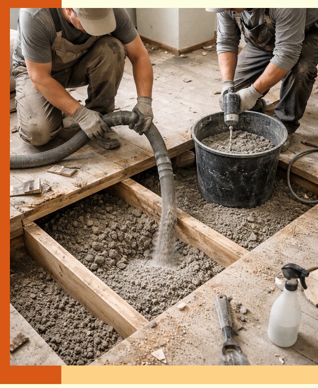 Заполнение пустот пола в Кушве полиуретаном и пенополистиролом