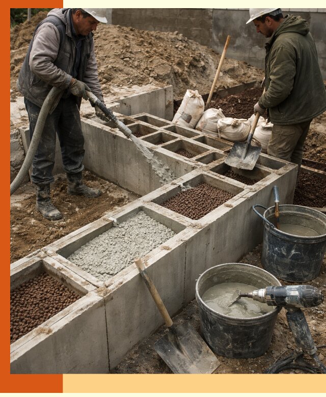 Заполнение полостей фундамента в Кушве герметичным утеплением и повышением прочности