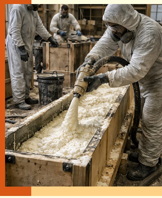 Заливка пенополиуретана в формы для утепления в Кушве